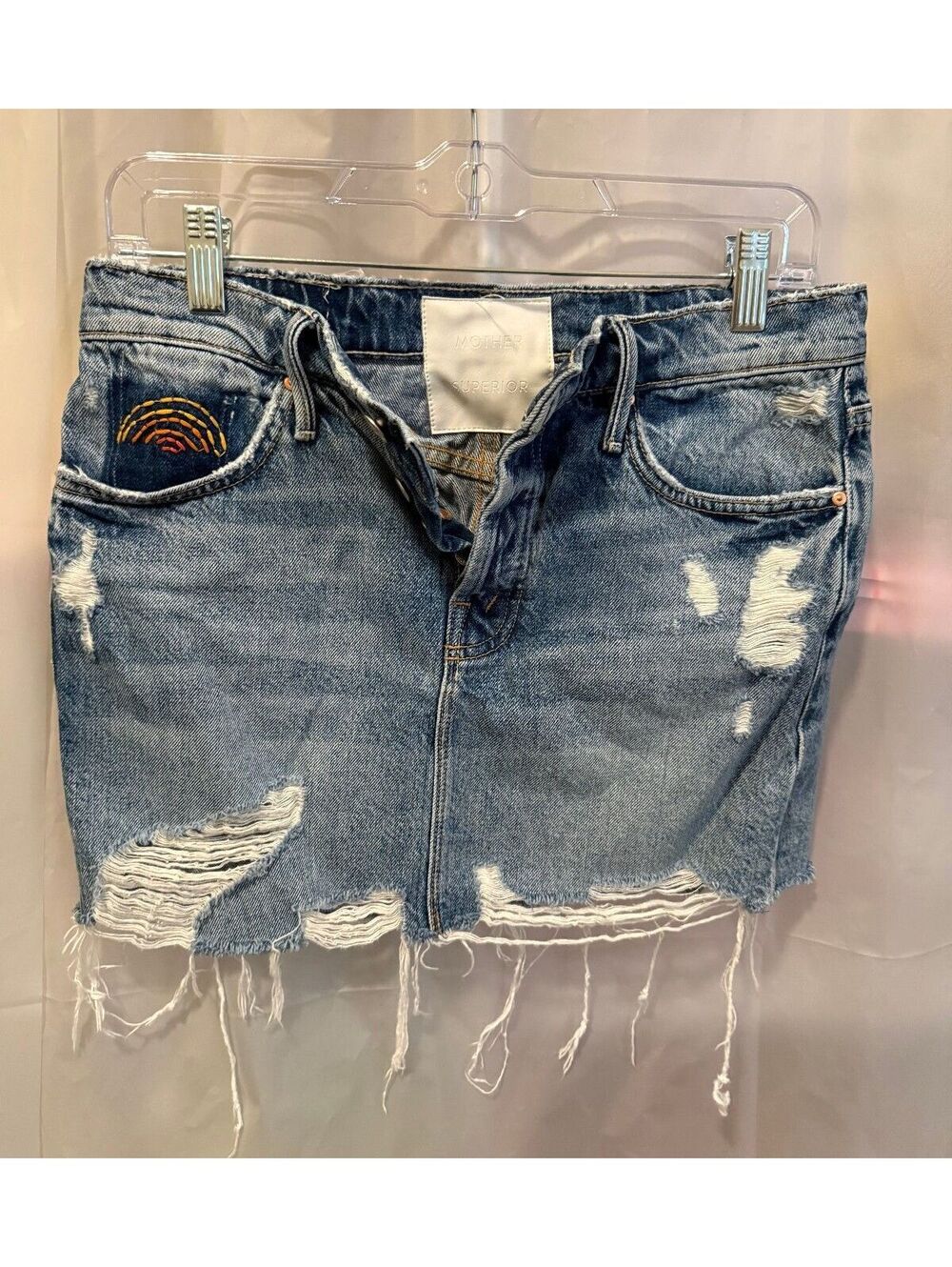 Mother The Vagabond Mini Fray Denim Skirt Size 25